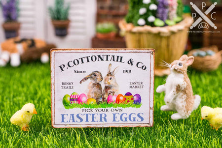 Dollhouse Miniature P. Cottontail & Co. Easter Eggs Sign - Decorative Easter Sign - 1:12 Dollhouse Miniature Spring Sign