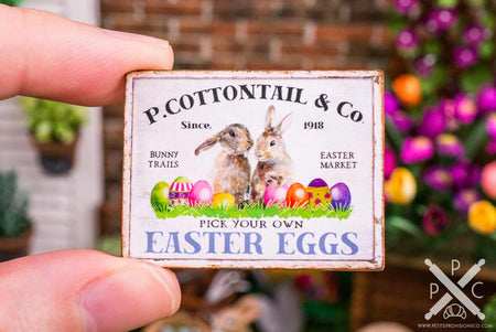 Dollhouse Miniature P. Cottontail & Co. Easter Eggs Sign - Decorative Easter Sign - 1:12 Dollhouse Miniature Spring Sign