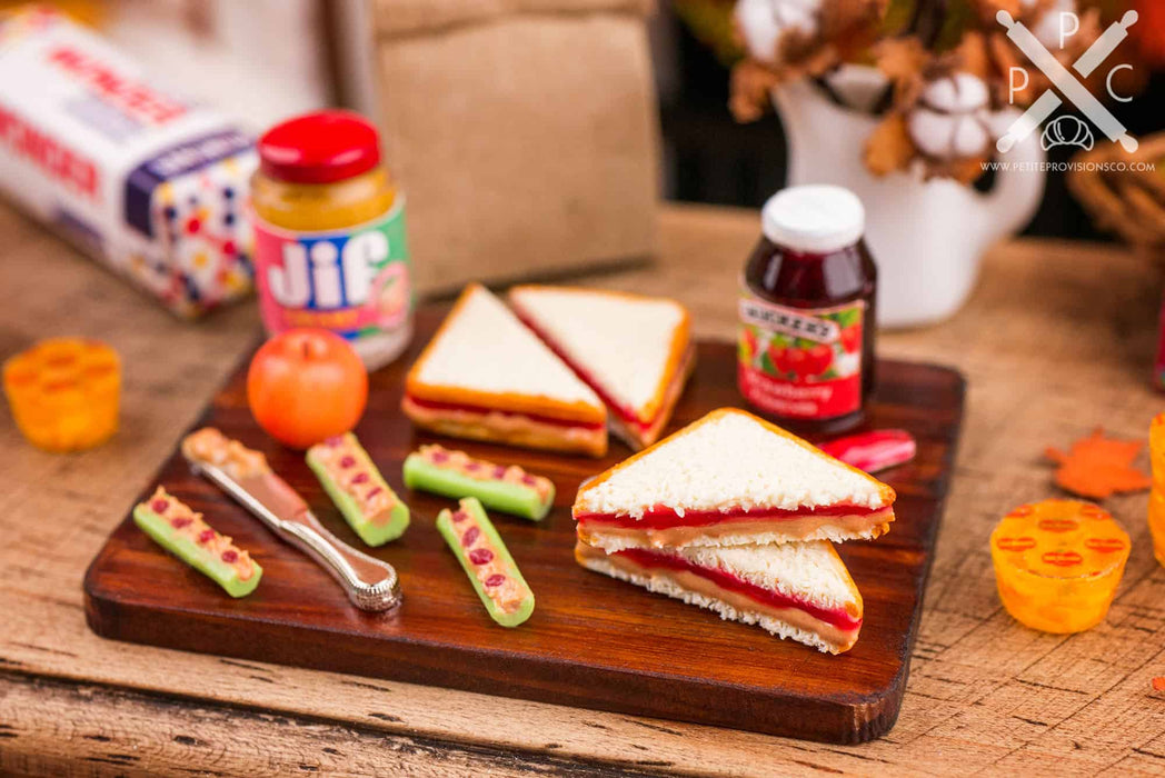 Dollhouse Miniature Peanut Butter & Jelly Lunch Prep Board - 1:12 Dollhouse Miniature School Lunch