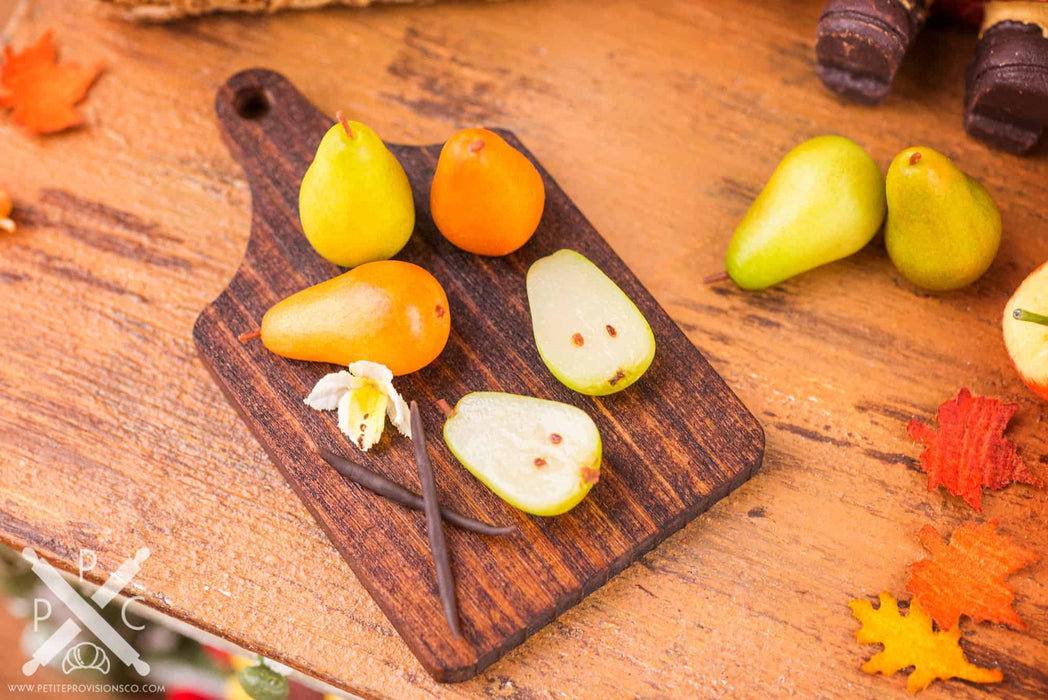 Dollhouse Miniature Autumn Pears and Vanilla Cutting Board - 1:12 Dollhouse Miniature Pears