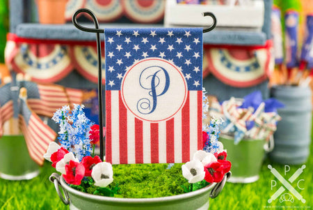 Dollhouse Miniature Personalized American Flag 4th of July Garden Flag - 1:12 Dollhouse Miniature Garden Flag