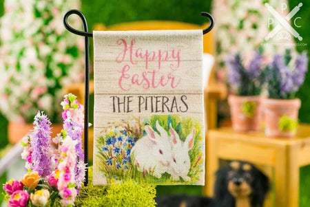 Dollhouse Miniature Personalized Happy Easter Rabbits Garden Flag