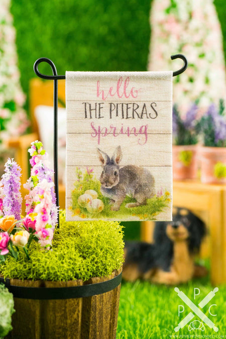 Dollhouse Miniature Personalized Hello Spring Rabbit Garden Flag