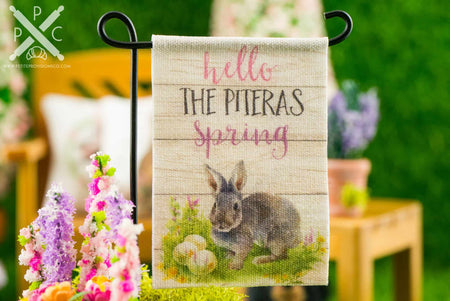 Dollhouse Miniature Personalized Hello Spring Rabbit Garden Flag