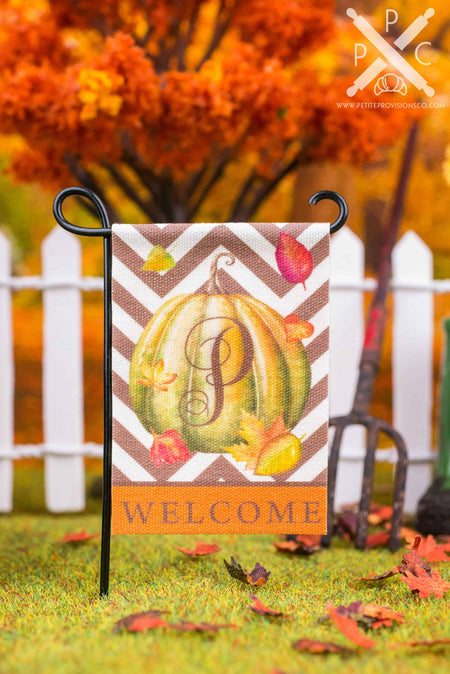 Dollhouse Miniature Personalized Monogram Autumn Pumpkin Welcome Garden Flag - 1:12 Dollhouse Miniature Garden Flag