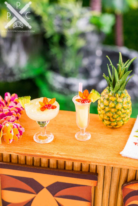 Dollhouse Miniature Pineapple Cocktail - Piña Colada - Pineapple Frozen Margarita with Orchid - 1:12 Dollhouse Miniature Tropical Cocktail