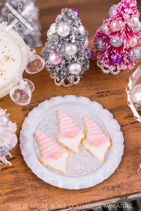 Dollhouse Miniature Pink Christmas Gnome Cookies on Tray - 1:12 Dollhouse Miniature Christmas Cookies