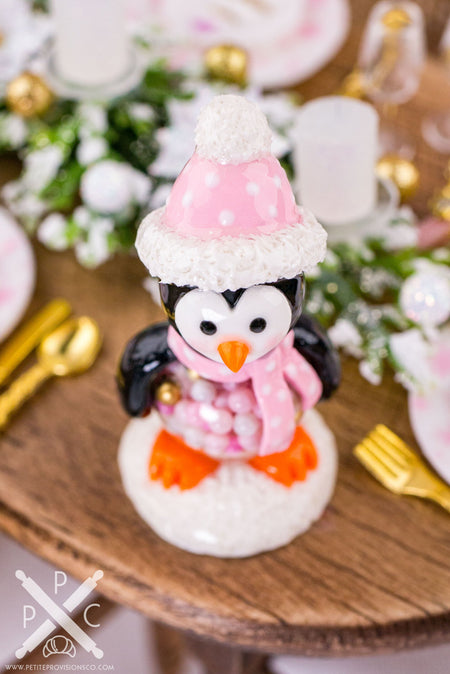 Dollhouse Miniature Pink Penguin Candy Jar - OOAK Christmas Collectible - 1:12 Dollhouse Miniature Christmas Decor