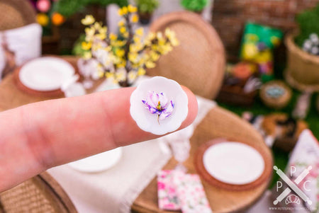 Dollhouse Miniature Pink and Purple Floral Decorative Plates - Small - Set of 4 - 1:12 Dollhouse Miniature Spring Plates