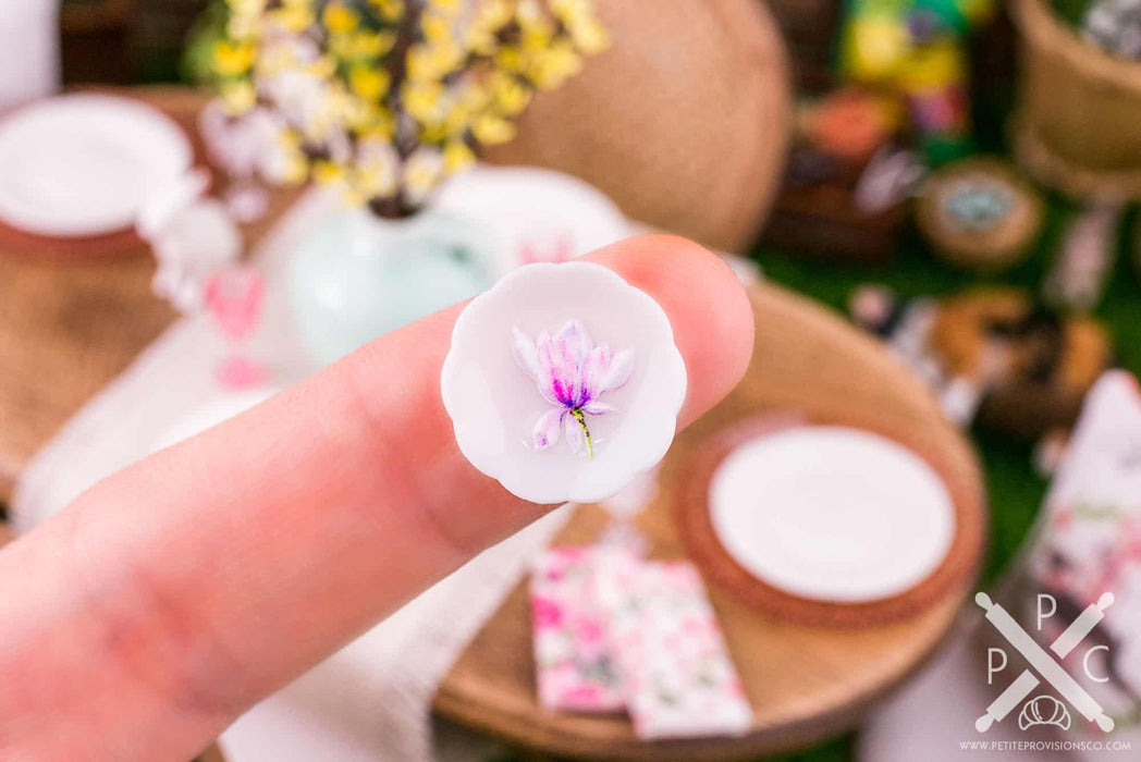 Dollhouse Miniature Pink and Purple Floral Decorative Plates - Small - Set of 4 - 1:12 Dollhouse Miniature Spring Plates