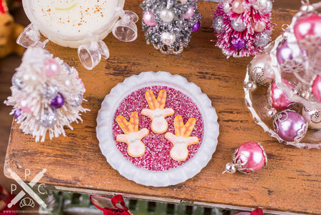 Dollhouse Miniature White Reindeer Cookies on Tray - 1:12 Dollhouse Miniature Christmas Cookies