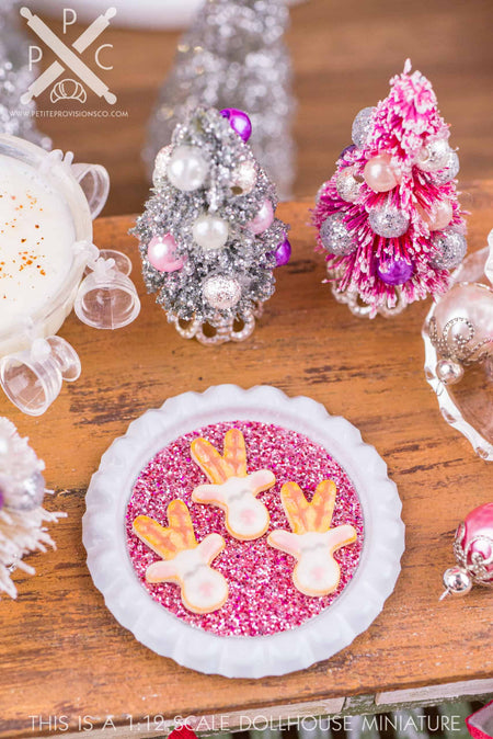Dollhouse Miniature White Reindeer Cookies on Tray - 1:12 Dollhouse Miniature Christmas Cookies