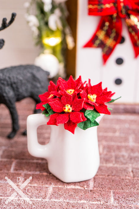 Dollhouse Miniature Christmas Poinsettia Arrangement - 1:12 Dollhouse Miniature Christmas Decoration - Christmas Miniatures