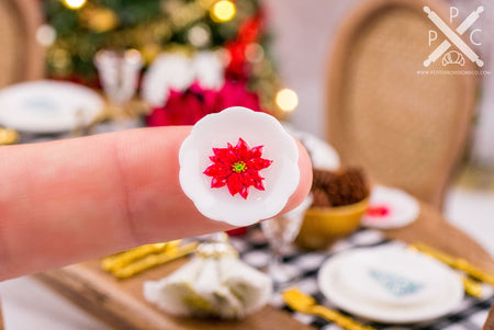 Dollhouse Miniature Christmas Poinsettia Decorative Plates - Small - Set of 4 - 1:12 Dollhouse Miniature Christmas Plates