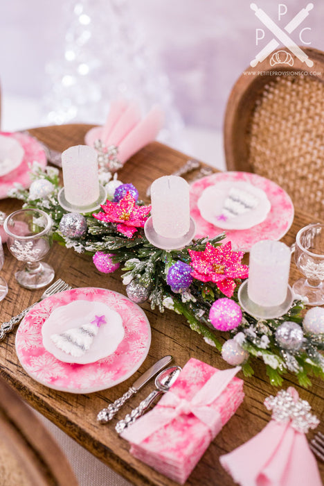 Pretty in Pink Christmas Table Setting for 4