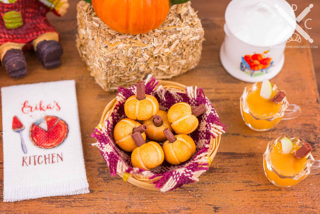 Dollhouse Miniature Basket of Pumpkin Rolls - 1:12 Dollhouse Miniature - Fall Miniatures