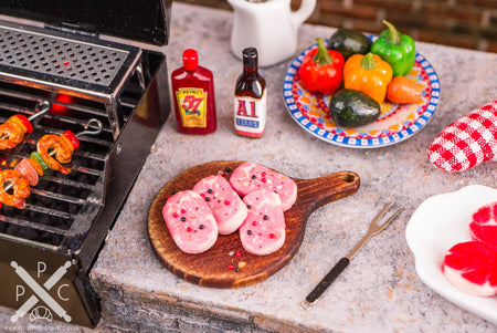 Dollhouse Miniature Raw Pork on Cutting Board