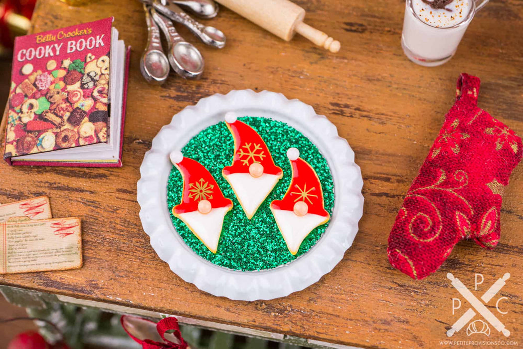 Dollhouse Miniature Red Christmas Gnome Cookies on Tray - 1:12 Dollhouse Miniature Christmas Cookies