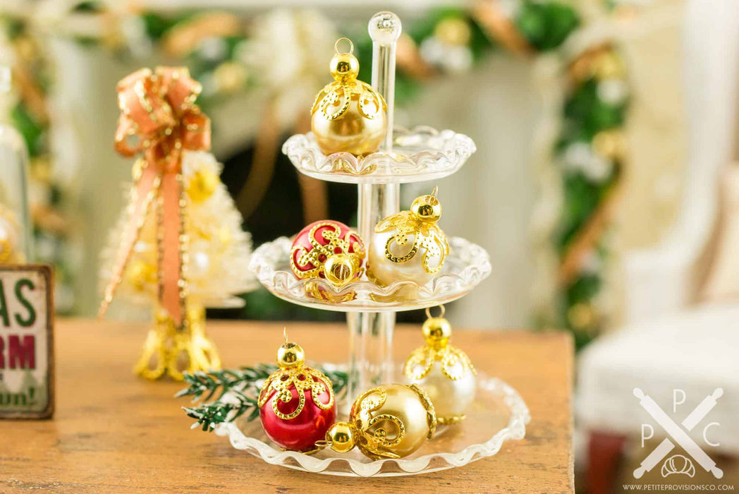 Elegant Red, Ivory and Gold Christmas Ornaments - Set of 6