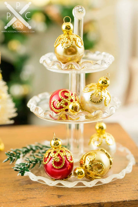 Elegant Red, Ivory and Gold Christmas Ornaments - Set of 6