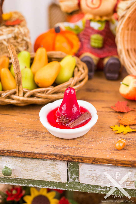 Dollhouse Miniature Red Wine Poached Pear - 1:12 Dollhouse Miniature Pear Dessert