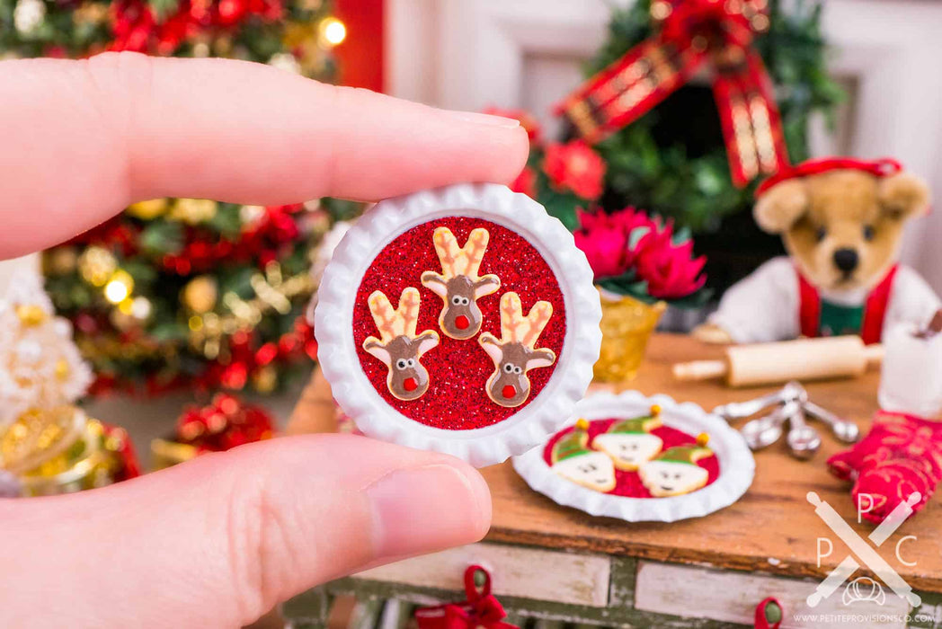 Dollhouse Miniature Reindeer Cookies on Tray - 1:12 Dollhouse Miniature Christmas Cookies