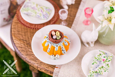 Dollhouse Miniature Easter Robin's Egg Bundt Cake with Chocolate Nest - 1:12 Dollhouse Miniature - Miniature Easter