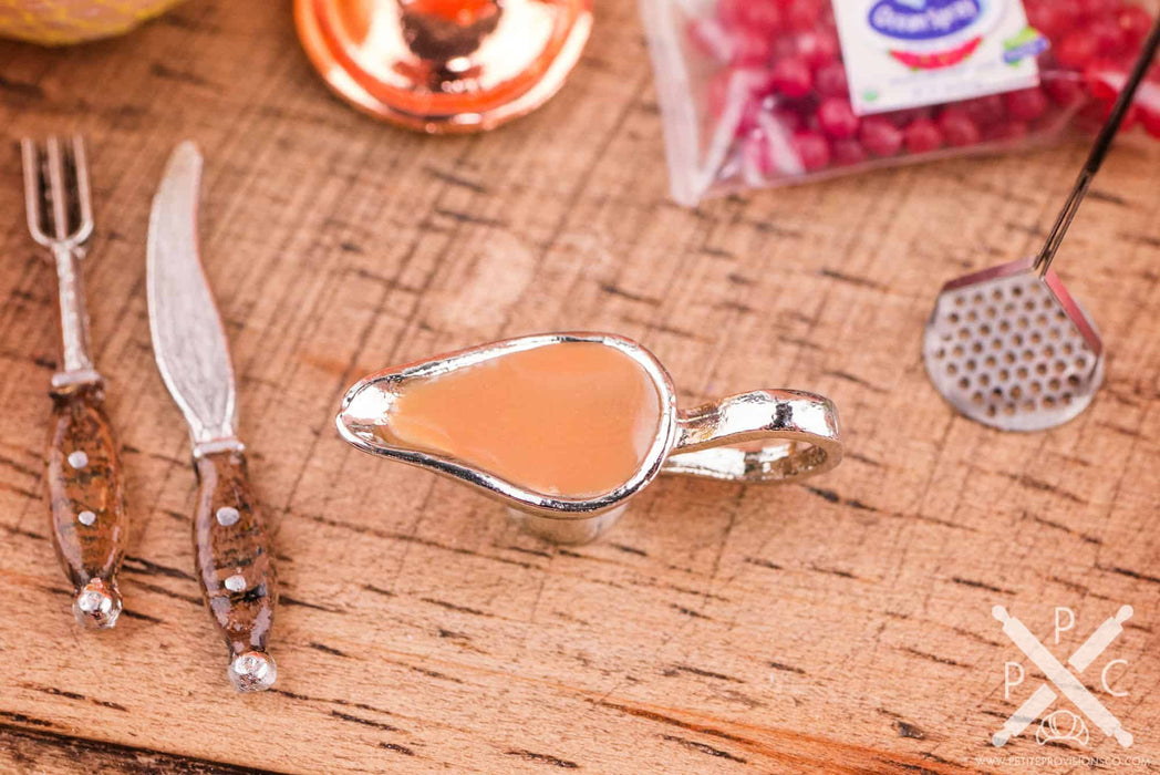 Dollhouse Miniature Silver Thanksgiving Gravy Boat - 1:12 Dollhouse Miniature - Thanksgiving Miniatures