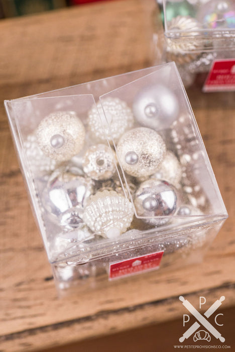 Dollhouse Miniature Silver and White Christmas Ornaments in Box - 1:12 Dollhouse Miniature Christmas Decoration