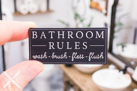 Dollhouse Miniature Farmhouse Bathroom Rules Sign - 1:12 Dollhouse Miniature Bathroom Sign