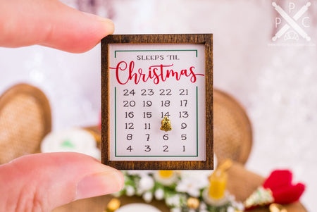 Dollhouse Miniature Sleeps 'Til Christmas Sign - Decorative Christmas Countdown Framed Sign with Magnet - 1:12 Dollhouse Miniature Sign