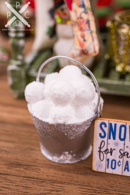 Dollhouse Miniature Pail of Snowballs and Snowballs for Sale Sign - 1:12 Dollhouse Miniature Christmas Decoration - Christmas Miniatures