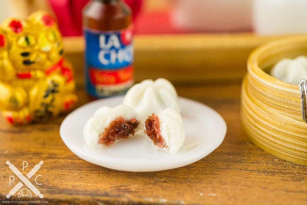 Dollhouse Miniature Chinese Steamed BBQ Pork Buns in Bamboo Steamer