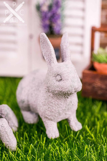 Dollhouse Miniature Stone Bunny Garden Statues - Set of 2 - Decorative Easter Garden Sculptures - 1:12 Dollhouse Miniature Spring Decor