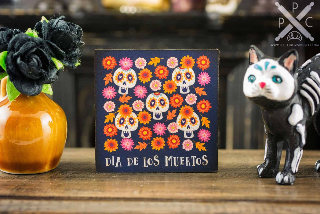 Sugar Skulls and Flowers - Dia De Los Muertos - Decorative Day of the Dead Sign