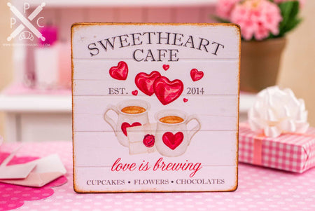 Dollhouse Miniature Sweetheart Cafe Valentine's Day Sign - 1:12 Dollhouse Miniature Valentine's Day Sign