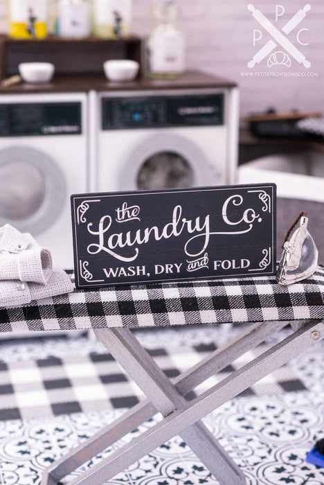 Dollhouse Miniature Farmhouse The Laundry Co. Wash, Dry and Fold Sign - 1:12 Dollhouse Miniature Laundry Room Sign