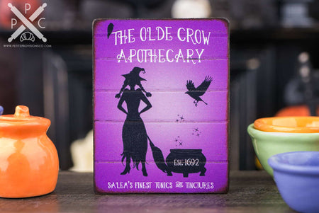 Dollhouse Miniature The Olde Crow Apothecary Sign - Decorative Halloween Sign - 1:12 Dollhouse Miniature Halloween Sign