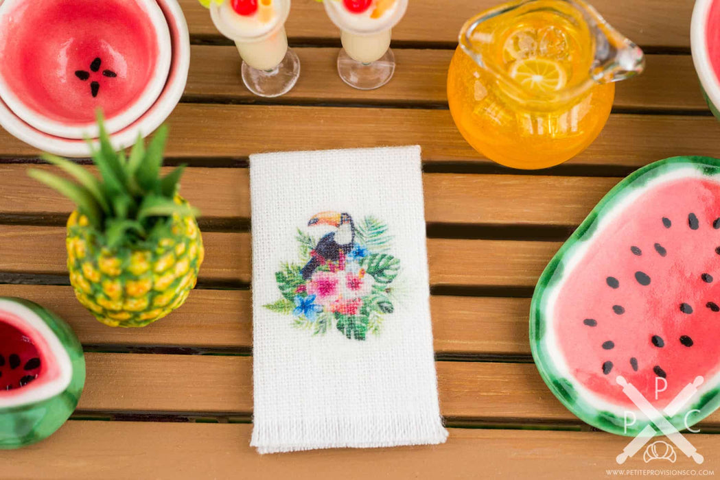 Dollhouse Miniature Tropical Toucan Tea Towel - 1:12 Dollhouse Miniature Kitchen Towel