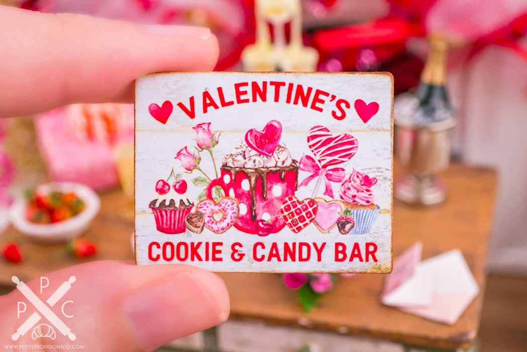 Dollhouse Miniature Valentine's Cookie & Candy Bar Valentine's Day Sign - 1:12 Dollhouse Miniature Valentine's Day Sign