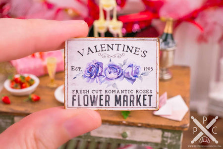 Dollhouse Miniature Valentine's Flower Market Valentine's Day Sign - 1:12 Dollhouse Miniature Valentine's Day Sign