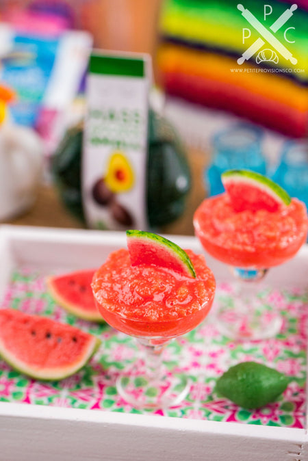 Dollhouse Miniature Watermelon Frozen Margarita for Two on Tray - 1:12 Dollhouse Miniature Drink Set