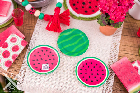 Dollhouse Miniature Watermelon Themed Paper Plates Set - Decorative Summer Tableware - 1:12 Dollhouse Miniature Summer Decor