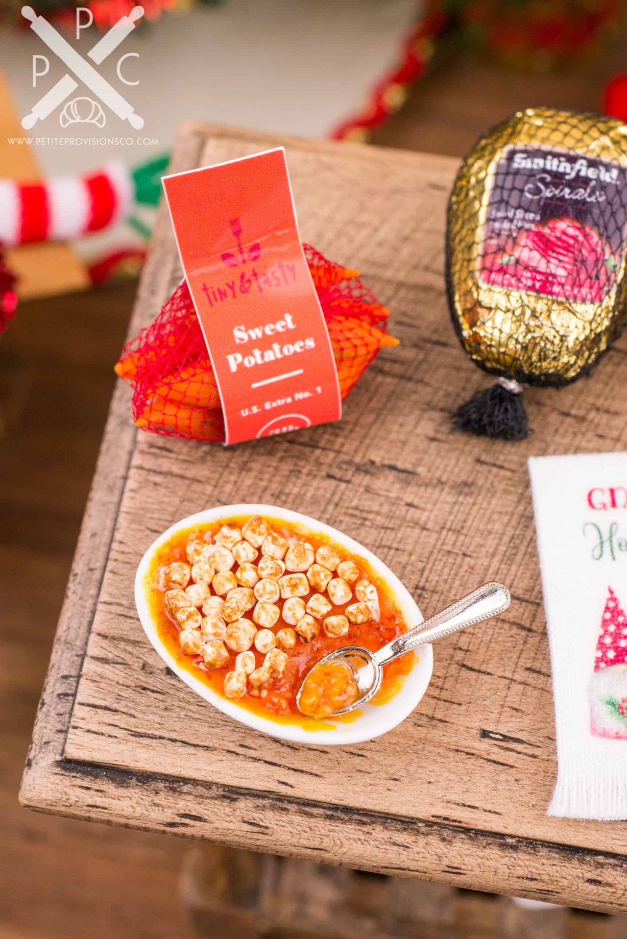 Miniature whipped sweet potato casserole prepared for a Christmas feast.