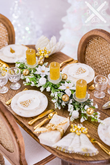 Glittering Gold and White Christmas Table Setting for 4