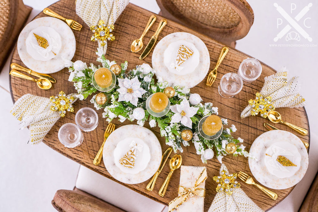 Glittering Gold and White Christmas Table Setting for 4