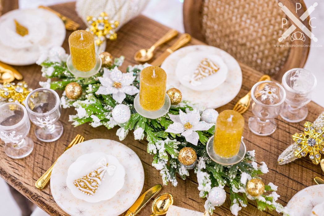 Glittering Gold and White Christmas Table Setting for 4