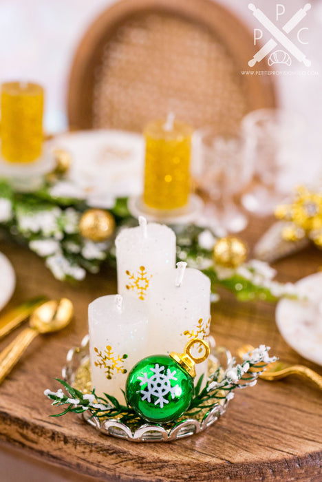 White and Green Christmas Candle Centerpiece