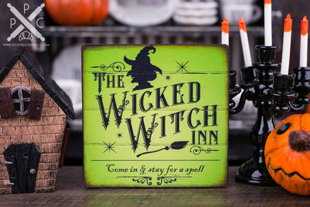 Dollhouse Miniature The Wicked Witch Inn Sign - 1:12 Dollhouse Miniature Halloween Sign - Halloween Miniatures