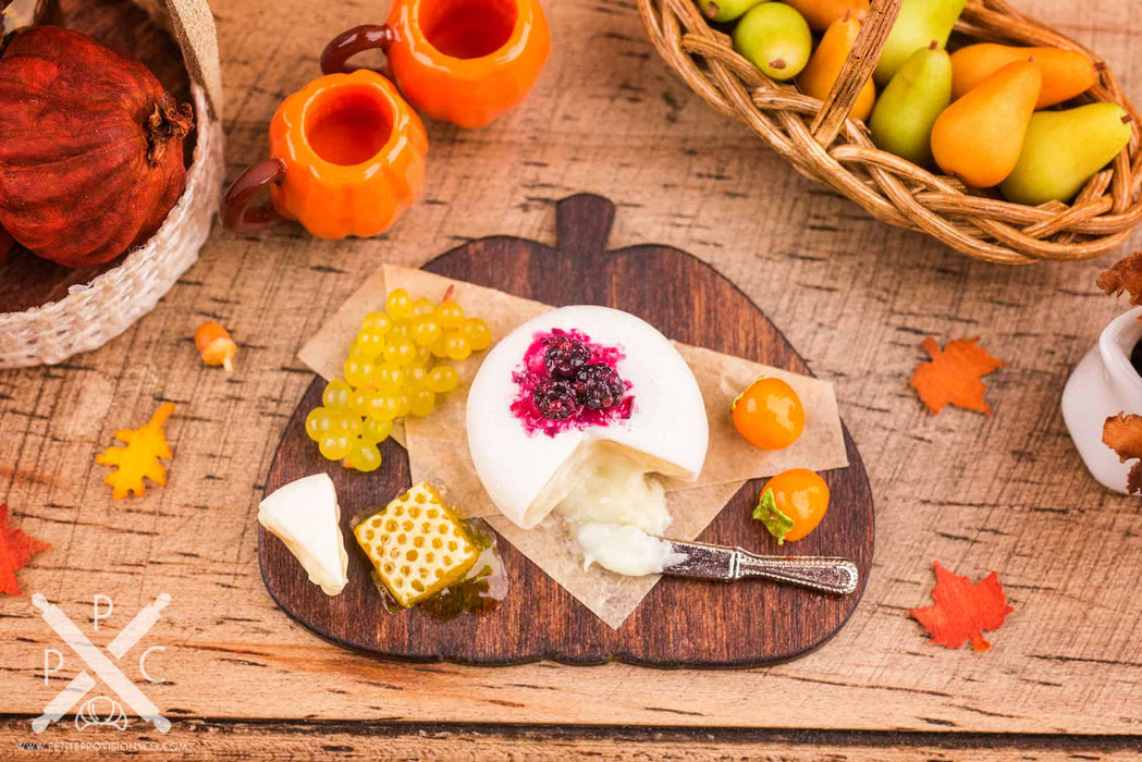 Dollhouse Miniature Autumn Pumpkin Cheese Board with Fruit and Brie - 1:12 Dollhouse Miniature Cheese Board